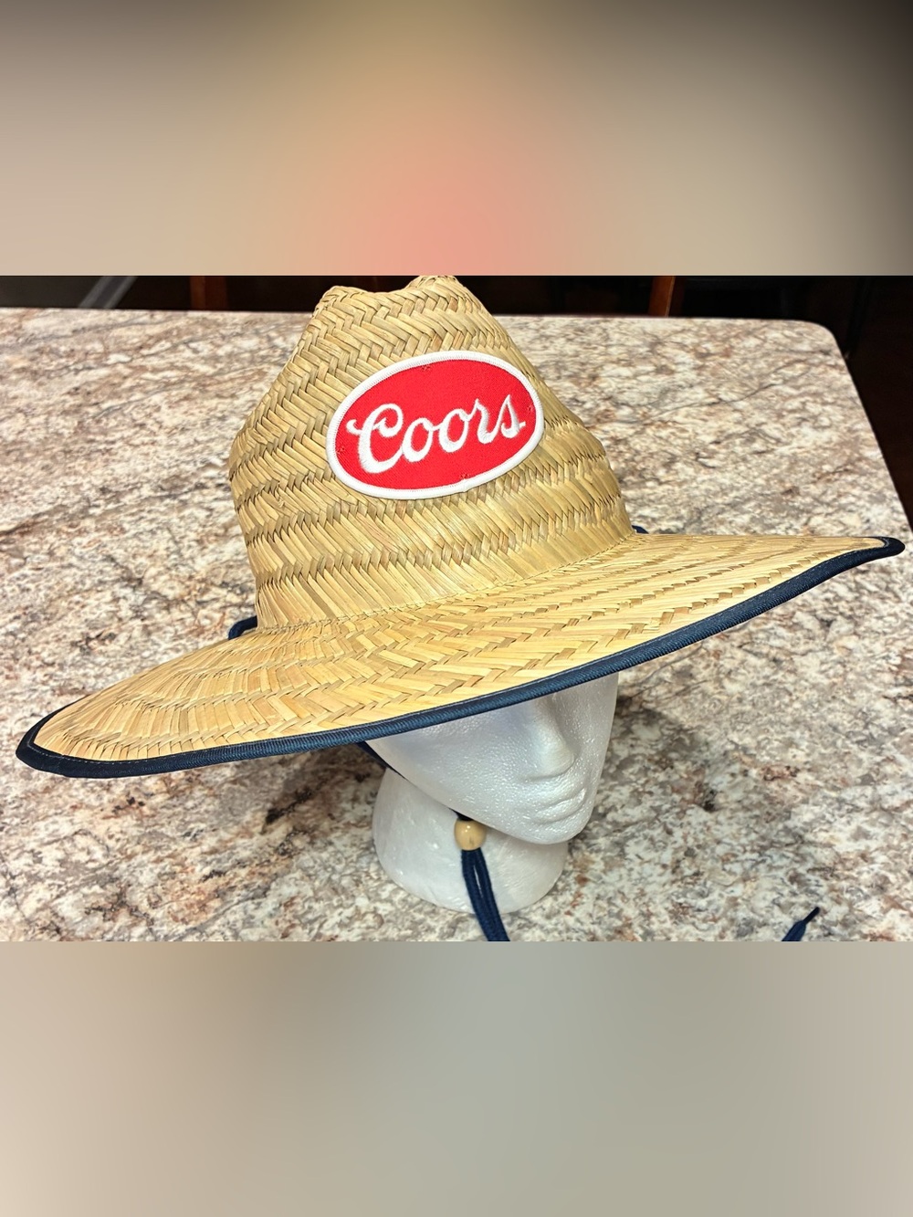 Coors Banquet Straw Lifeguard Sun Hat Wide Brim Chin Cord One size New